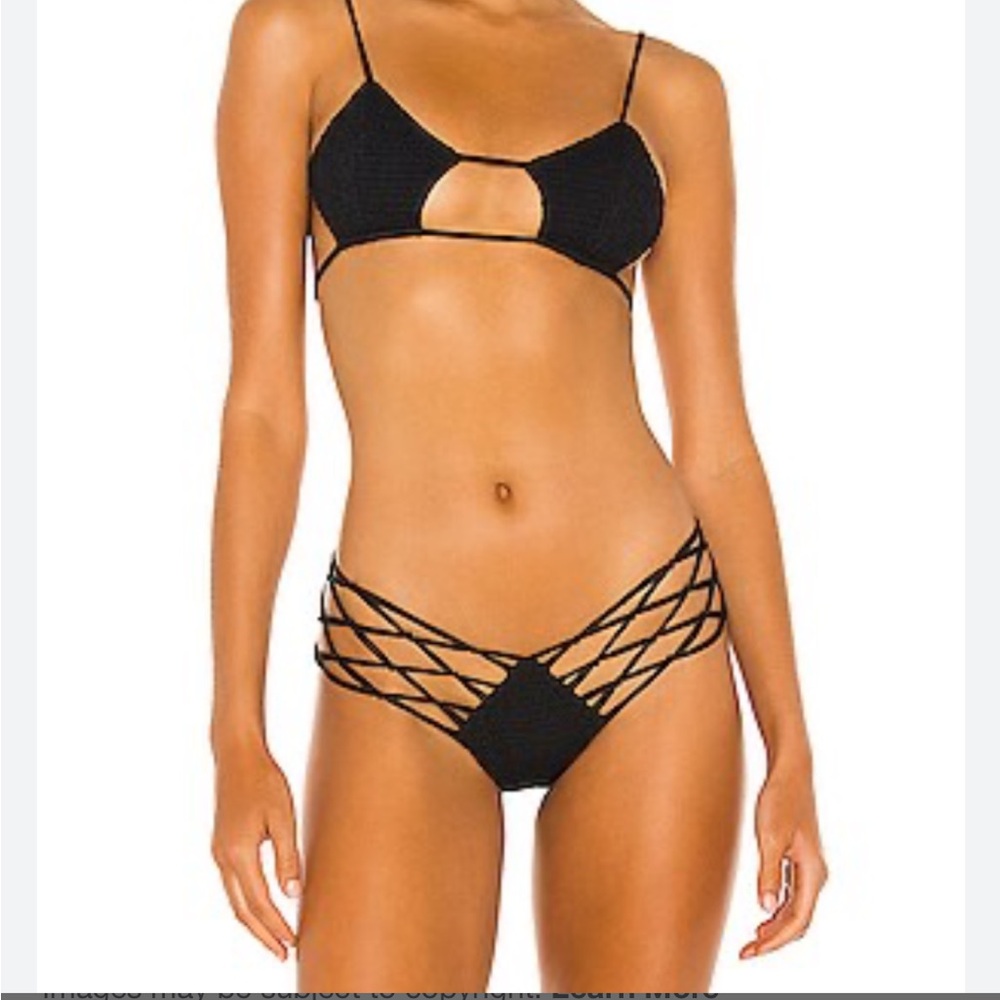 Indah smocked triangle black bikini NWOT Top M, Bottom S